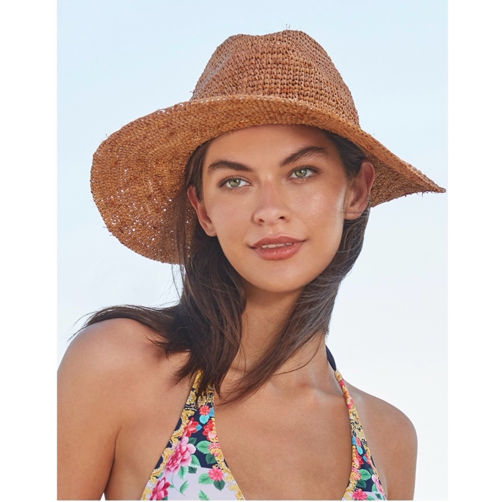 Johnny Was Crocheted Raffia Safari Hat Boho Western Beach Coastal Straw NWT